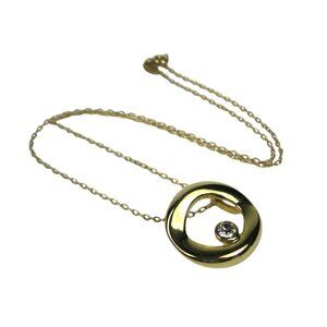 PAJ BB Gold Tone Modernist Pendant Necklace Rhinestone Chain Minimalist Jewelry